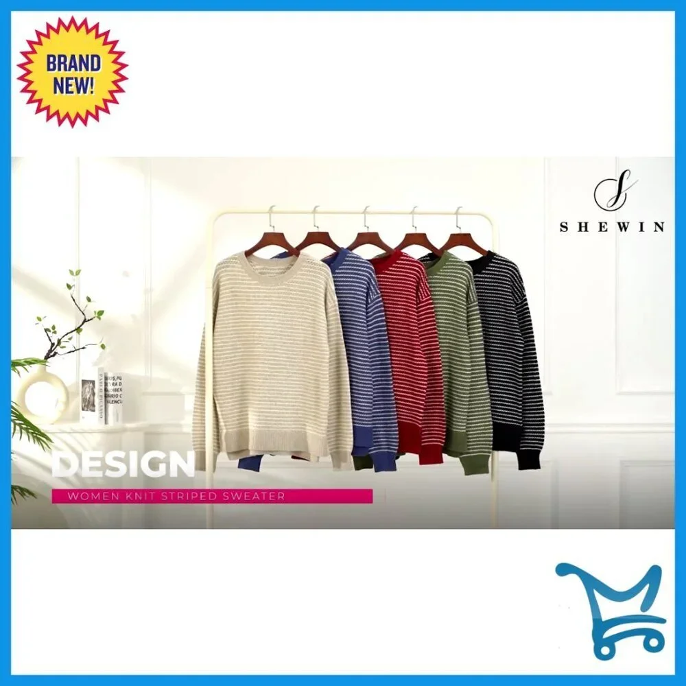 Long Sleeve Crewneck Striped Pullover Sweater Side Split Y2K Chic Casual